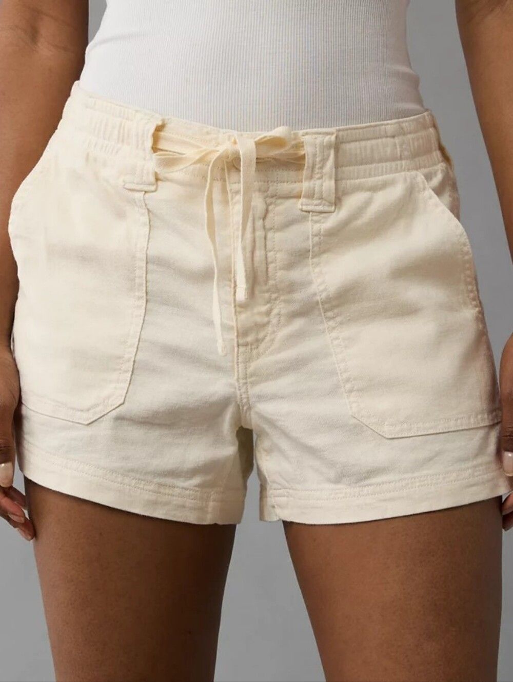American Eagle Womens Cream Dreamy Drape Linen Cotton Carpenter Short Size 18